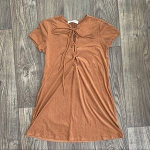 Tan suede lace up dress